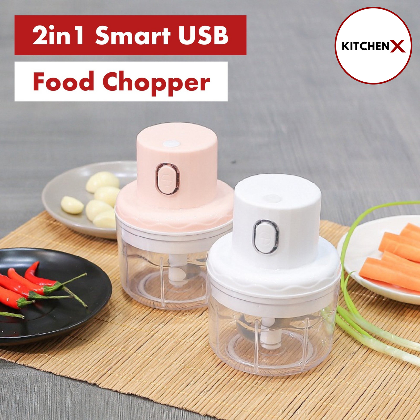 Rechargeable Electric Double Bowl Food Chopper (100 & 250ML)