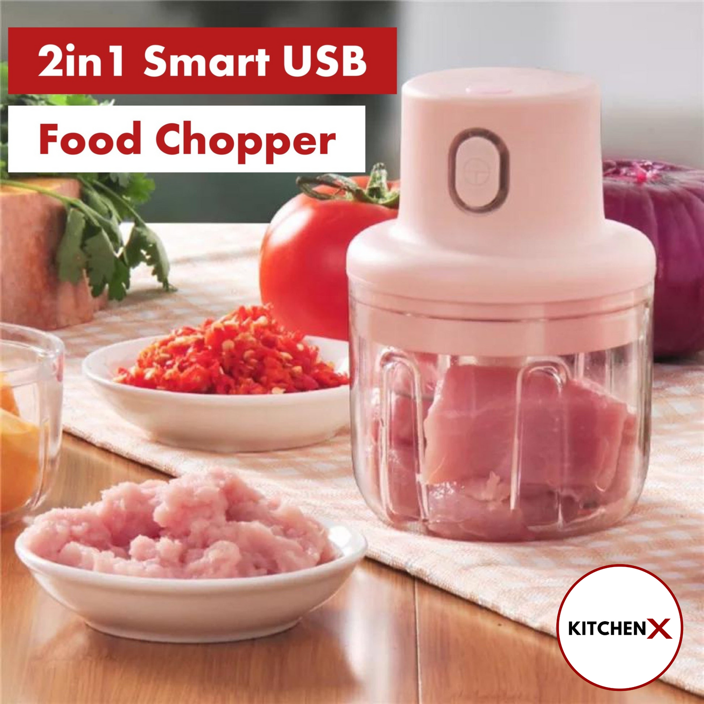 Rechargeable Electric Double Bowl Food Chopper (100 & 250ML)