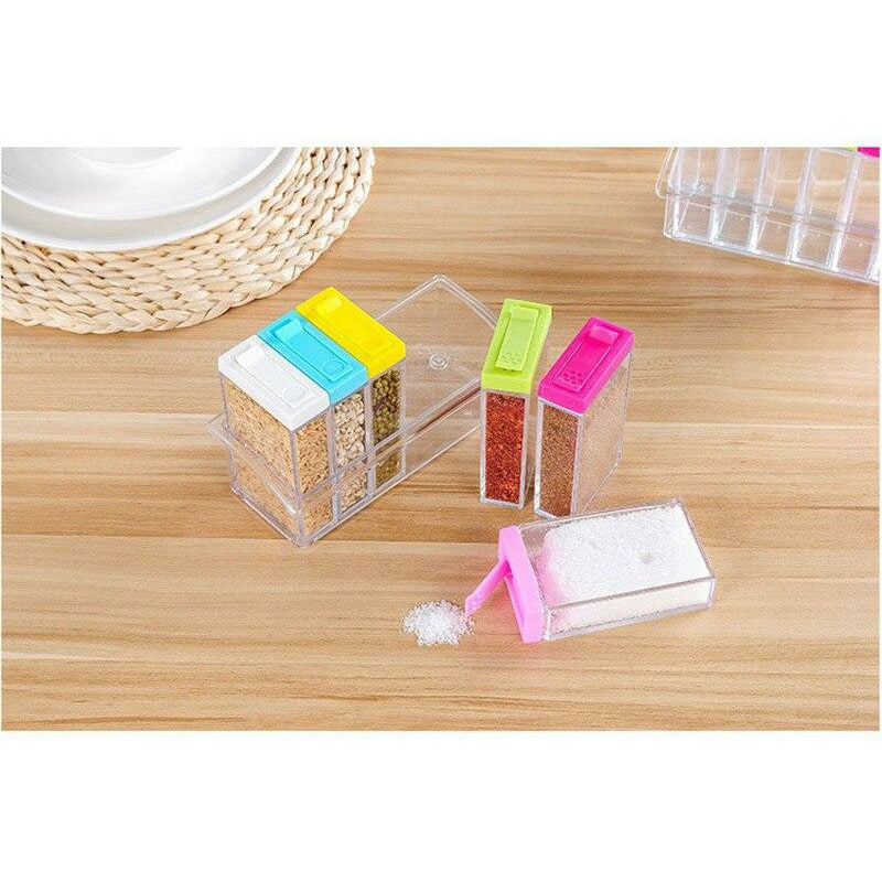 Plastic Multicolor Spice Rack 6 Lid Container Set