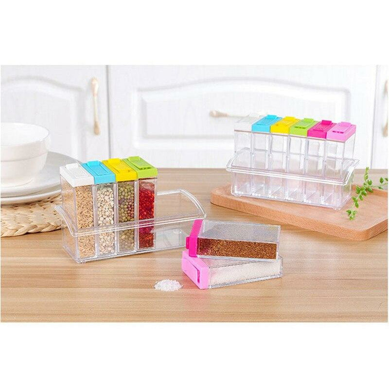 Plastic Multicolor Spice Rack 6 Lid Container Set