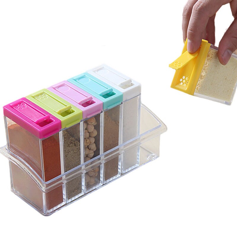 Plastic Multicolor Spice Rack 6 Lid Container Set