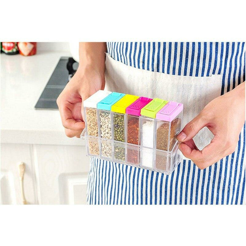 Plastic Multicolor Spice Rack 6 Lid Container Set