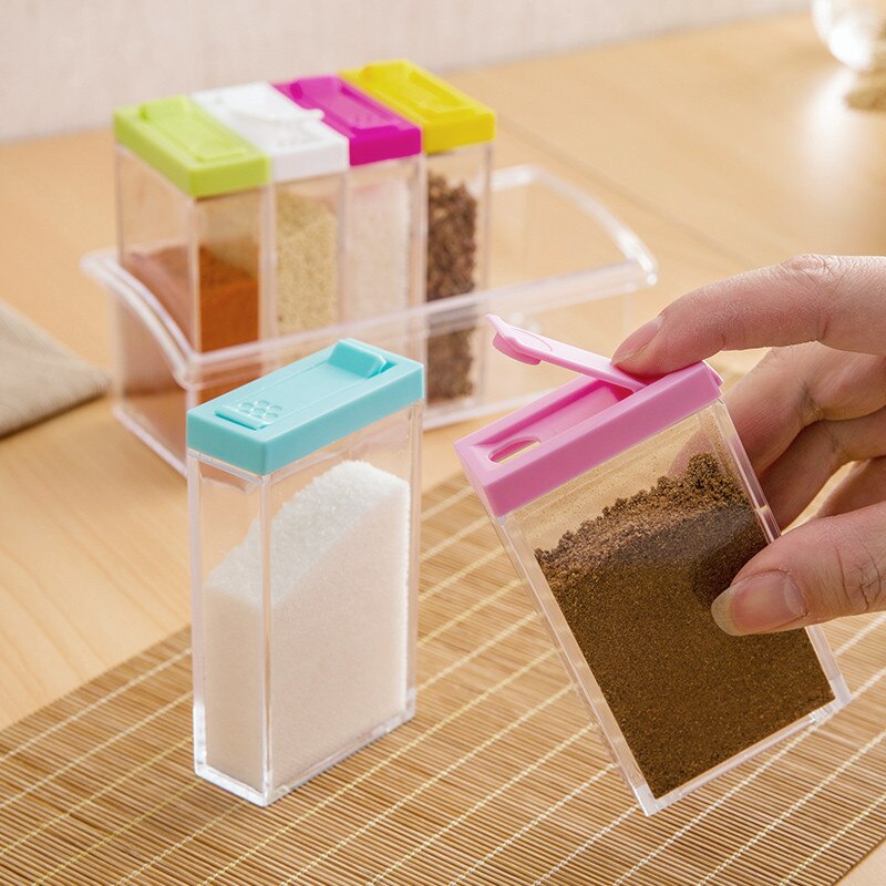 Plastic Multicolor Spice Rack 6 Lid Container Set