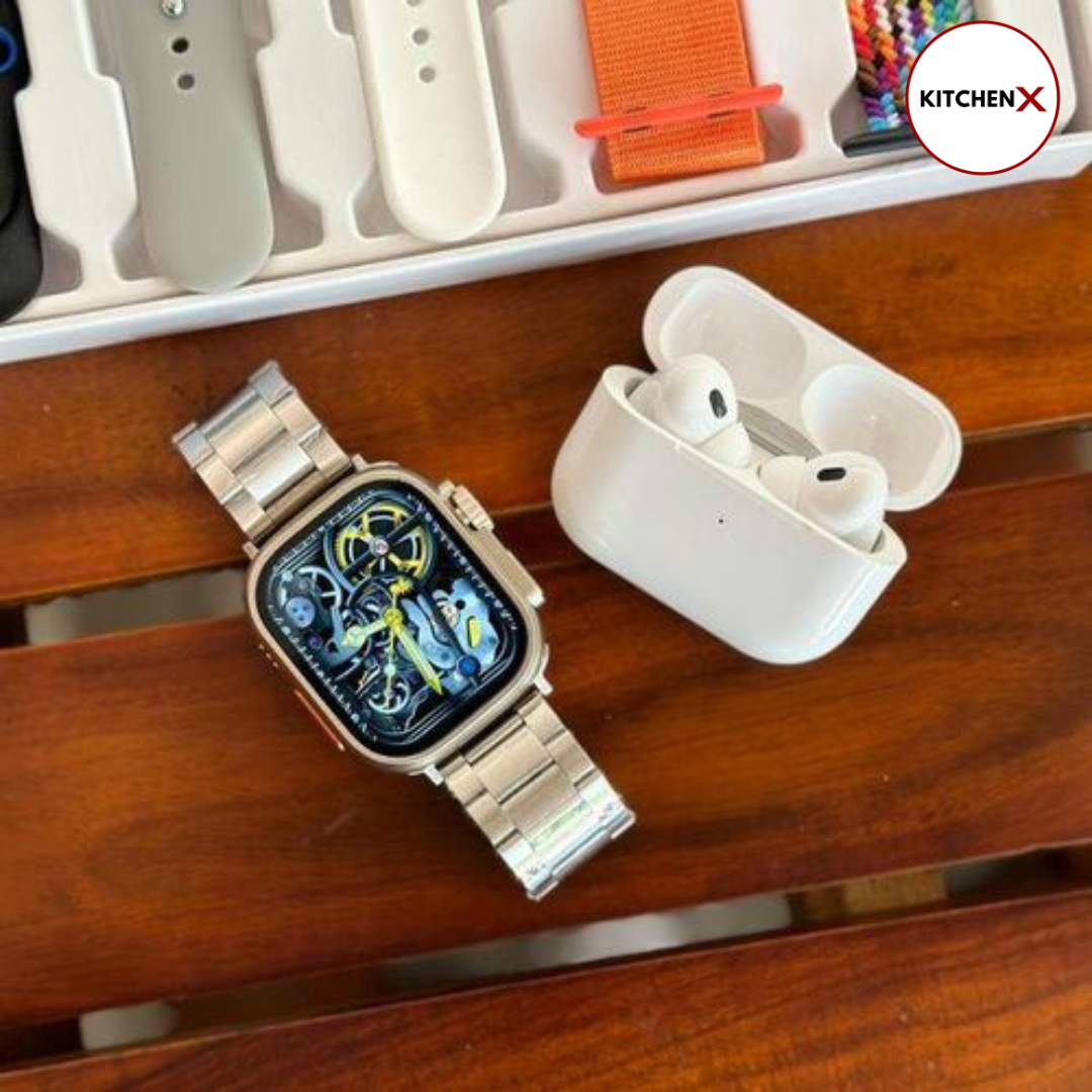 I20 Ultra Watch Max Suit Smart Watch + Earbuds (10 in 1 Set)