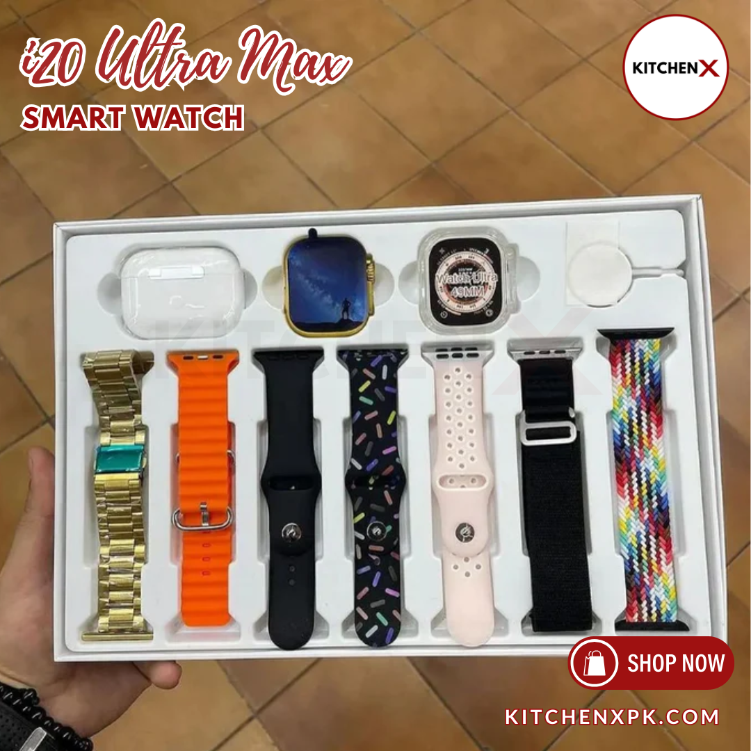 I20 Ultra Watch Max Suit Smart Watch + Earbuds (10 in 1 Set)