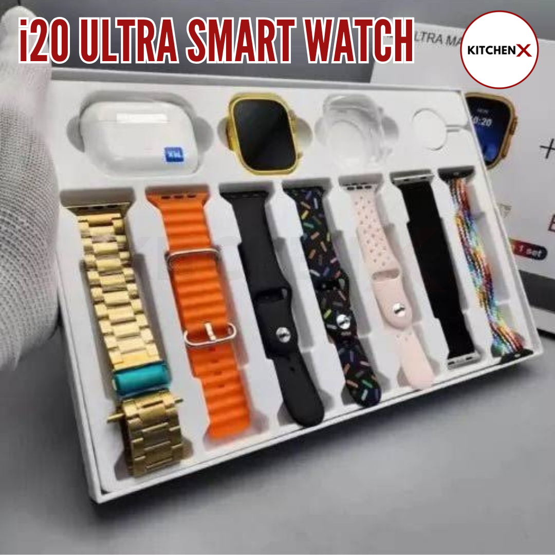 I20 Ultra Watch Max Suit Smart Watch + Earbuds (10 in 1 Set)