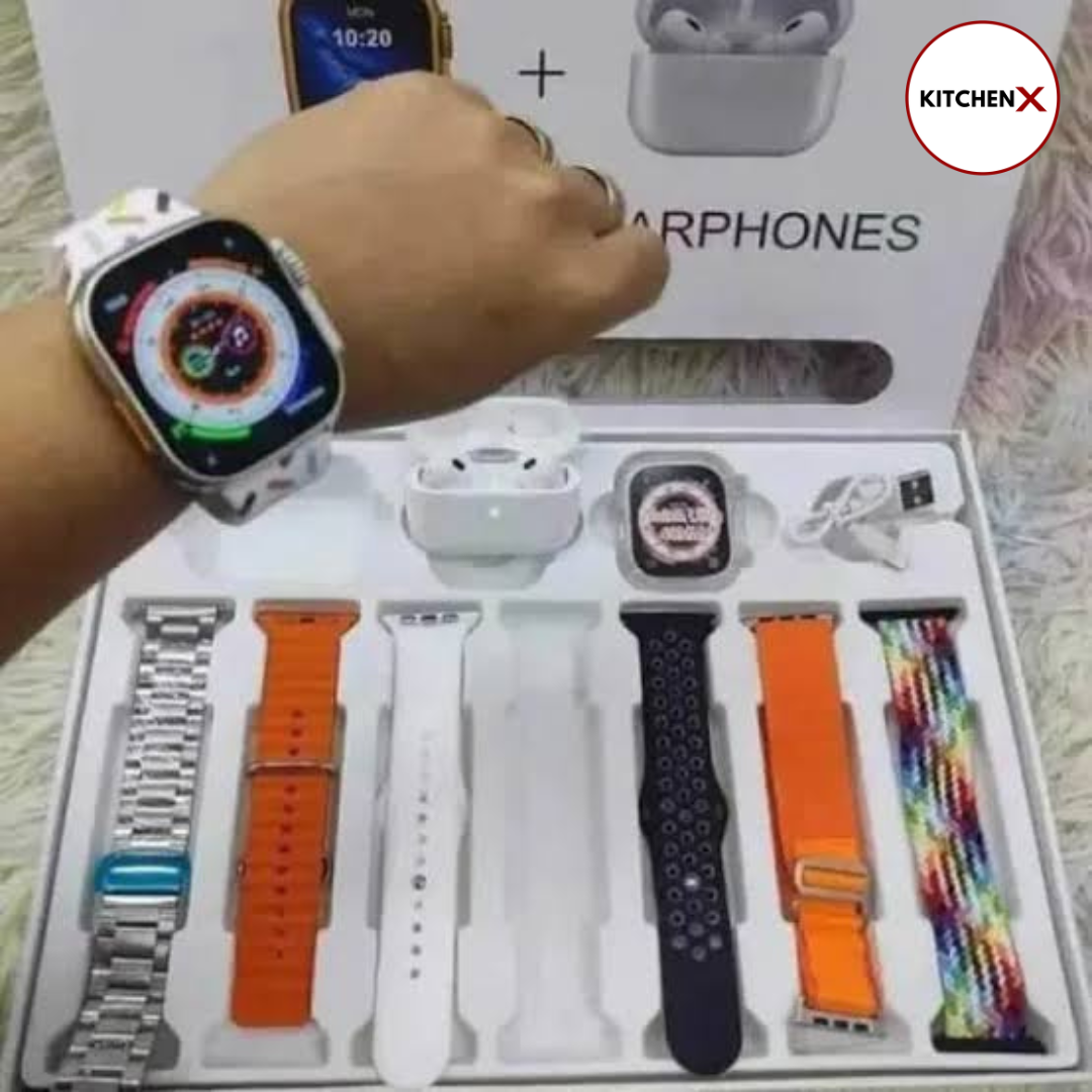 I20 Ultra Watch Max Suit Smart Watch + Earbuds (10 in 1 Set)